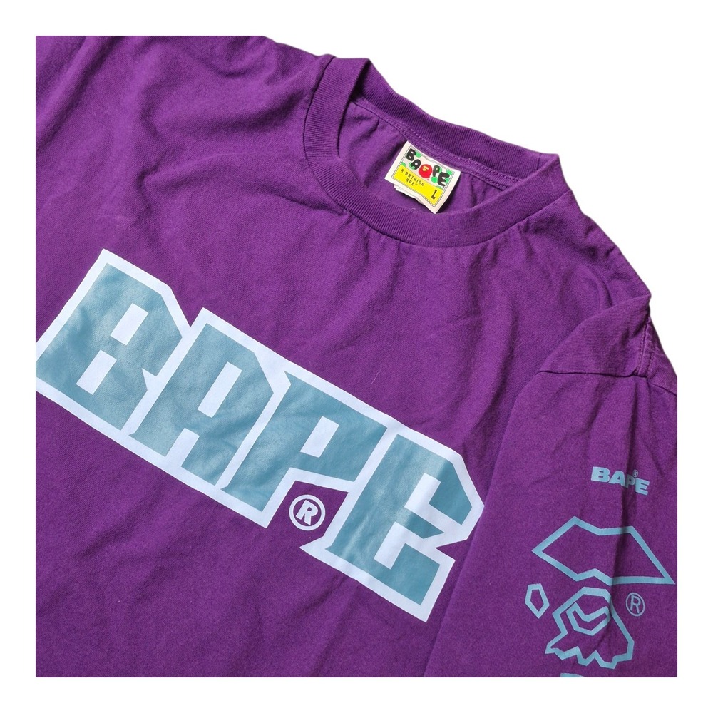 A Bathing Ape BAPE Men's L Purple Football Tee Graphic Logo 100% Cotton